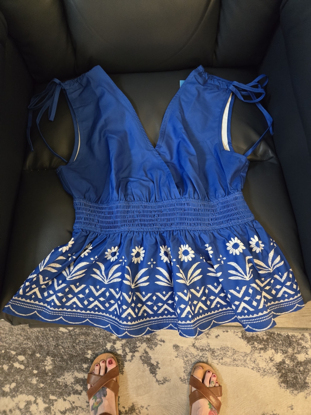 Brand New Women's Cupshe Peplum Rally Blue Top Size S